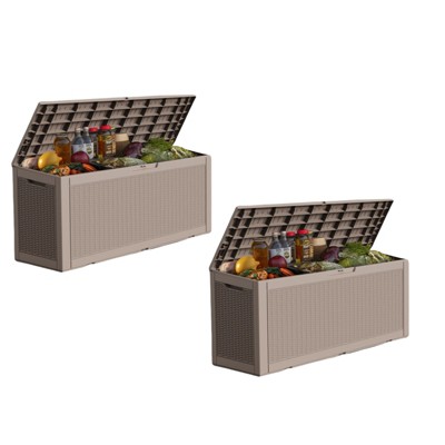 VisioGear Deck Boxes, 2-Piece 100 Gal Outdoor Storage Deck Box, Small Patio Storage Bin for Garden Tools, Brown, 48.03"*21.46"*24.53"
