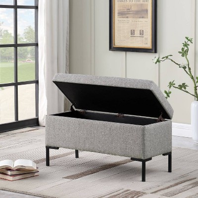 Gray Woven Medium Storage Bench with Black Metal Legs