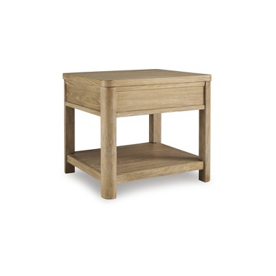 Light Brown Rectangular Wood End Table with Storage