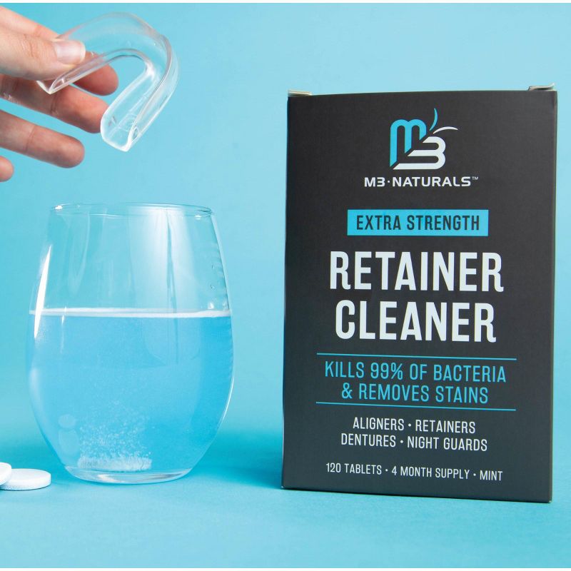 Mint Retainer Cleaner, M3 Naturals, Extra Strength Cleaning Tablets for Retainers, Dentures, Night Guards, Kills 99% of Germs & Removes Stains, 3 of 9