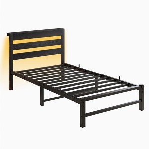 NicBex  Bed Frame with Headboard,LED Lights and Charging Station for Adults,Boys,Girls,Brown/Black - 1 of 4