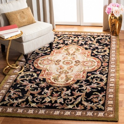 Classic Black and Beige Hand-Tufted Wool Area Rug