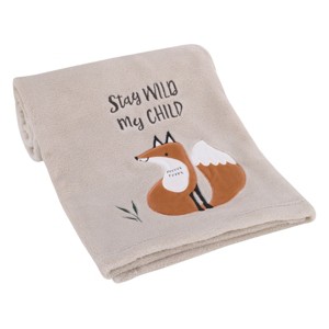 Little Love by NoJo Woodland Meadow Taupe and Tan, Fox Stay Wild My Child Super Soft Applique Baby Blanket - 1 of 4