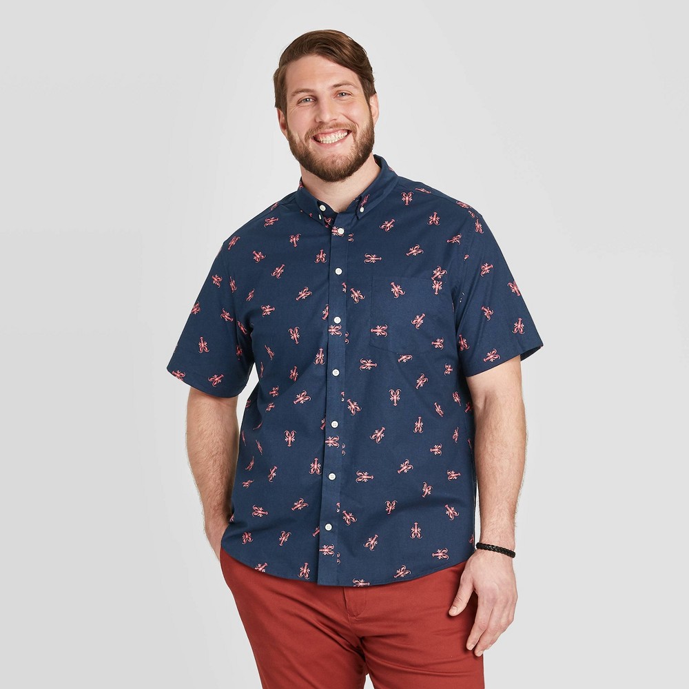 Men's Tall Standard Fit Short Sleeve Button-Down Shirt - Goodfellow & Co Frothy Blue MT was $19.99 now $12.0 (40.0% off)