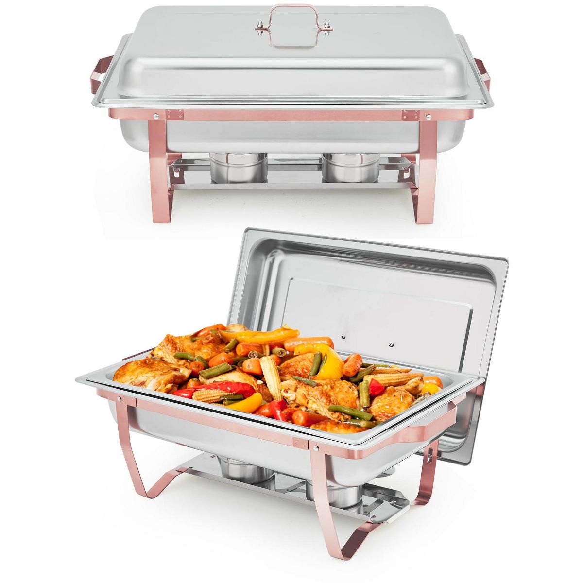 Chafing Dishes for Buffet Set, 8QT Buffet Servers and Warmers Set with Lid & Foldable Frame, Rectangular Stainless Steel Chafer Food Warmer - thumbnail 9