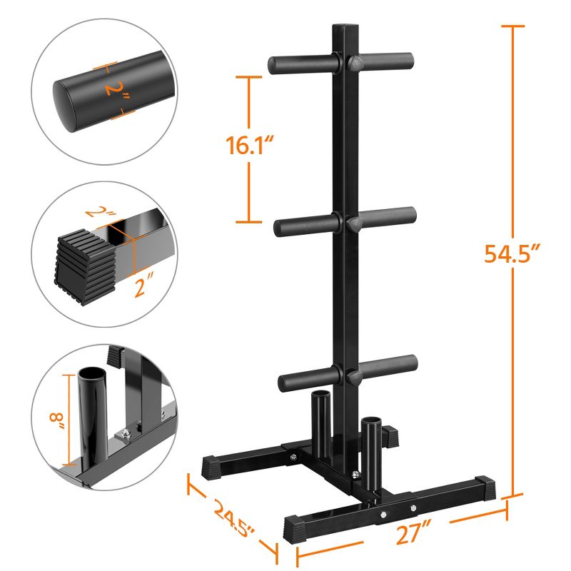 Yaheetech 2" Olympic Plate & Bar Holder Weight Bumper Plates Tree Stand Rack Black, 3 of 8