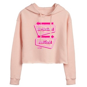 Women's - Barbie - Barbieland Real World This Way Signs Cropped Graphic Hoodie - 1 of 3