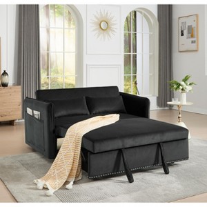 Lyngins 55 Inch 3 in 1 Velvet Sofa with 2 Pillows,Upholstered Convertible Loveseat Couch with Side Pockets,Sofa Bed for Living Room,Bedroom - 1 of 4