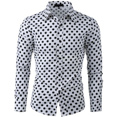 Lars Amadeus Men's Polka Dots Long Sleeves Dress Button Down Shirt