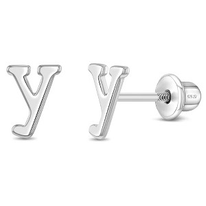 Girls' Polished Initial Letter Initial Screw Back Sterling Silver Earrings - In Season Jewelry - 1 of 4