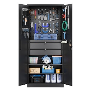 Mlezan Metal Garage Cabinet:Locking Doors,Drawers,Pegboard. 71" Heavy-Duty Steel Cabinet for Garage,Warehouse,or Basement Tool Storage. - 1 of 4