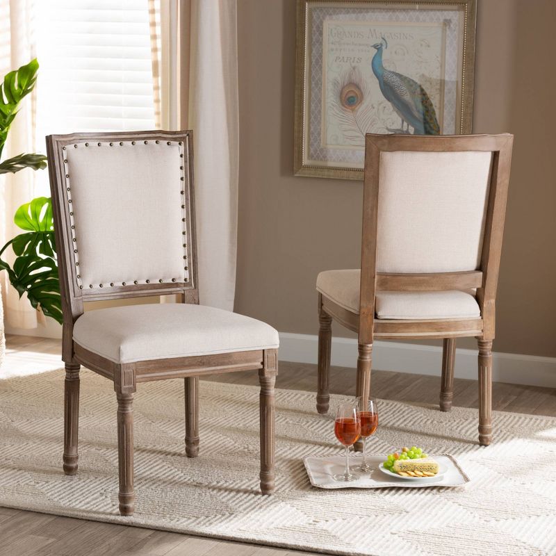 Set of 2 Louane Fabric Upholstered and Wood Dining Chairs Beige/Brown - Baxton Studio, 3 of 12