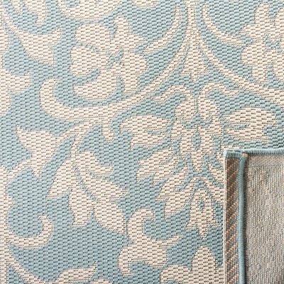 Aqua and Cream Floral Synthetic Easy Care Area Rug