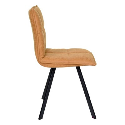 Elegant Light Brown Faux Leather Dining Chair with Black Metal Legs