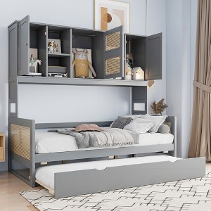 KIGFTSOD Wooden Daybed With Twin Size Trundle, and All-in-One Cabinet and Shelf - 1 of 4
