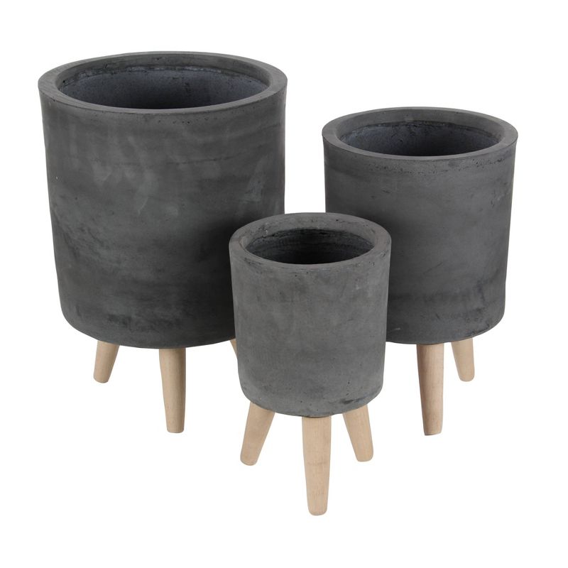 Set of 3 Planters with Wooden Legs - Olivia & May, 1 of 17