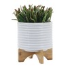 Sagebrook Home Textured Round Ceramic Planter Pot with Wood Stand - 3 of 4