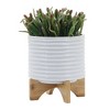 Sagebrook Home Textured Round Ceramic Planter Pot with Wood Stand - image 3 of 4