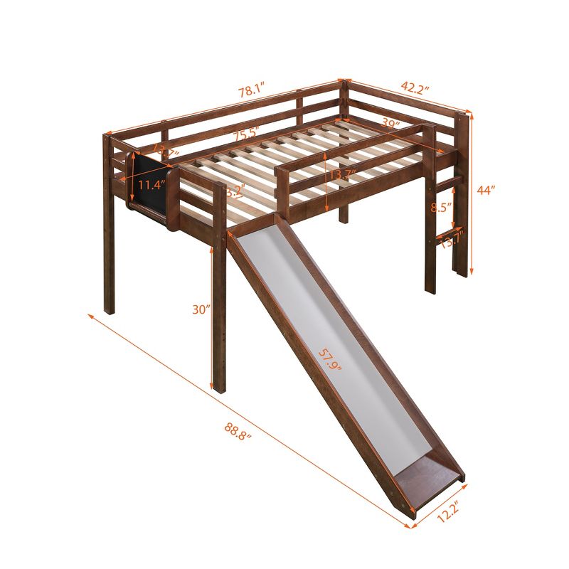 Twin Size Loft Wood  Bed with Slide, Stair and Chalkboard - ModernLuxe, 3 of 11