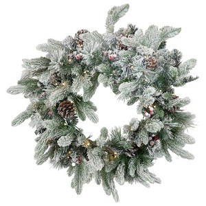 Sunnydaze 24" Diameter Indoor or Outdoor PVC Christmas Wreath with Pinecones and Berries - Flocked - 1 of 4