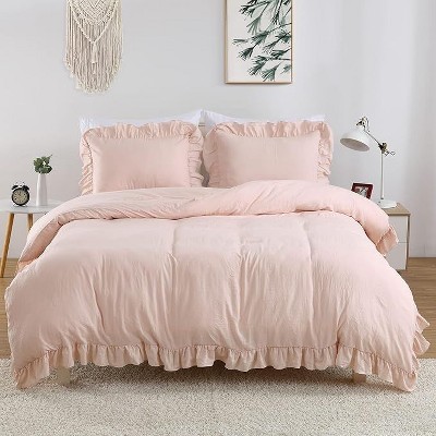 Blush Comforter Set 2/3Pcs Ruffle Farmhouse Bedding Set with Comforter & Pillowcases Soft Lightweight for All Season Use