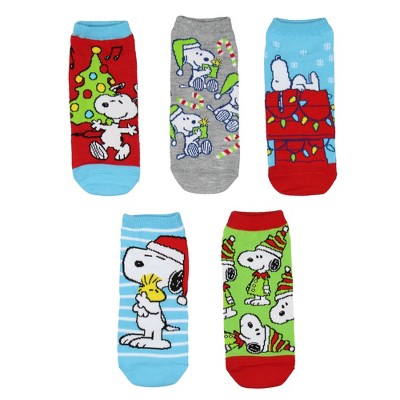 Peanuts Snoopy Women's Holiday Inspired Mix and Match 5-Pack Adult No-Show Ankle Socks Shoe Size 4-10 Multicoloured