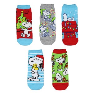 Peanuts Snoopy Women's Holiday Inspired Mix and Match 5-Pack Adult No-Show Ankle Socks Shoe Size 4-10 Multicoloured - 1 of 4