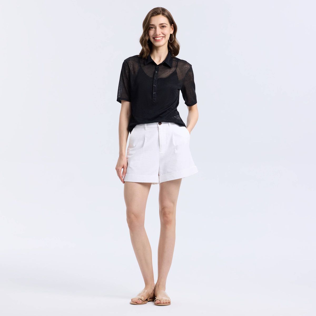 Women's Elbow Sleeve Tissue Jersey Polo Shirt - A New Day™ - thumbnail 3