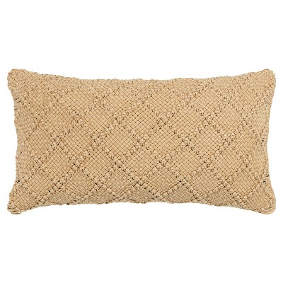 14"x26" Oversized Macramé Diamond Pattern Lumbar Throw Pillow Cover Dark Gold - Donny Osmond Home