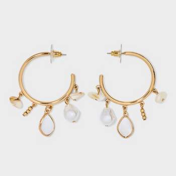 Hoop Earrings with Sealife Charms - A New Day™ Gold