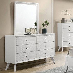 miBasics 2pc Sunflare Modern 6 Drawer Dresser and Mirror Set White: Bedroom Storage with Wave Texture, Bronze Knobs - 1 of 4