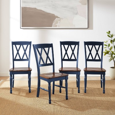 Navy Cross Back High Wood Side Chairs, Set of 4