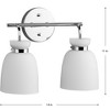 Progress Lighting Lexie 2-Light Vanity Light, Polished Chrome, Opal Glass Shades, Damp Rated. Slim, modern design with playful style. - 2 of 4