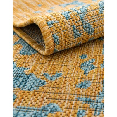 Yellow and Aqua Square Medallion Outdoor Rug