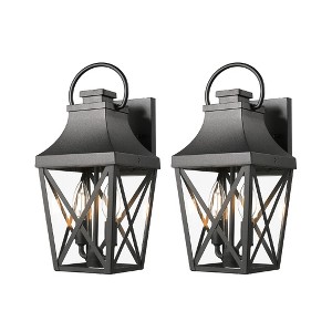 Maggift Outdoor Wall Light, Pole Lantern Lighting Fixture with Pier Mount Base Hard Wired, 2 Pack Black, 8.50"*7.00"*15.88" - 1 of 4