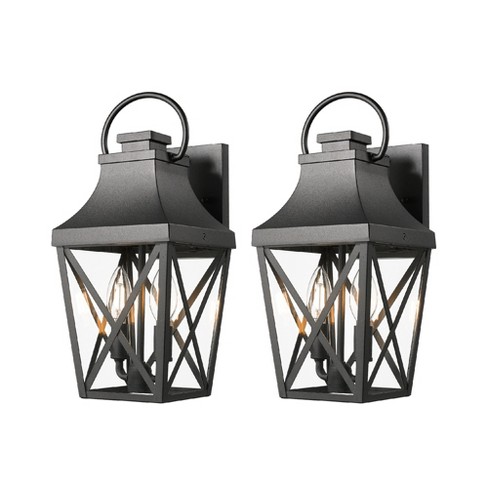 Maggift Outdoor Wall Light, Pole Lantern Lighting Fixture with Pier Mount Base Hard Wired, 2 Pack Black, 8.50"*7.00"*15.88" - image 1 of 4