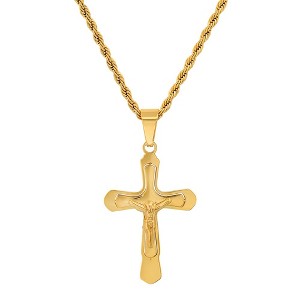 Steeltime 24" 18k gold plated stainless steel double crucifix pendant - 1 of 4
