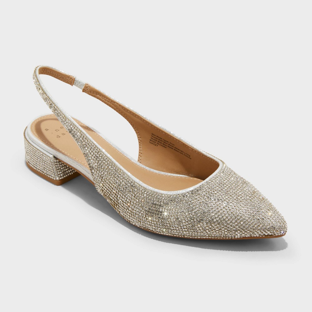 Women's Elle Rhinestone Slingback Pointed Toe Heels - A New Day™ Silver 7.5: