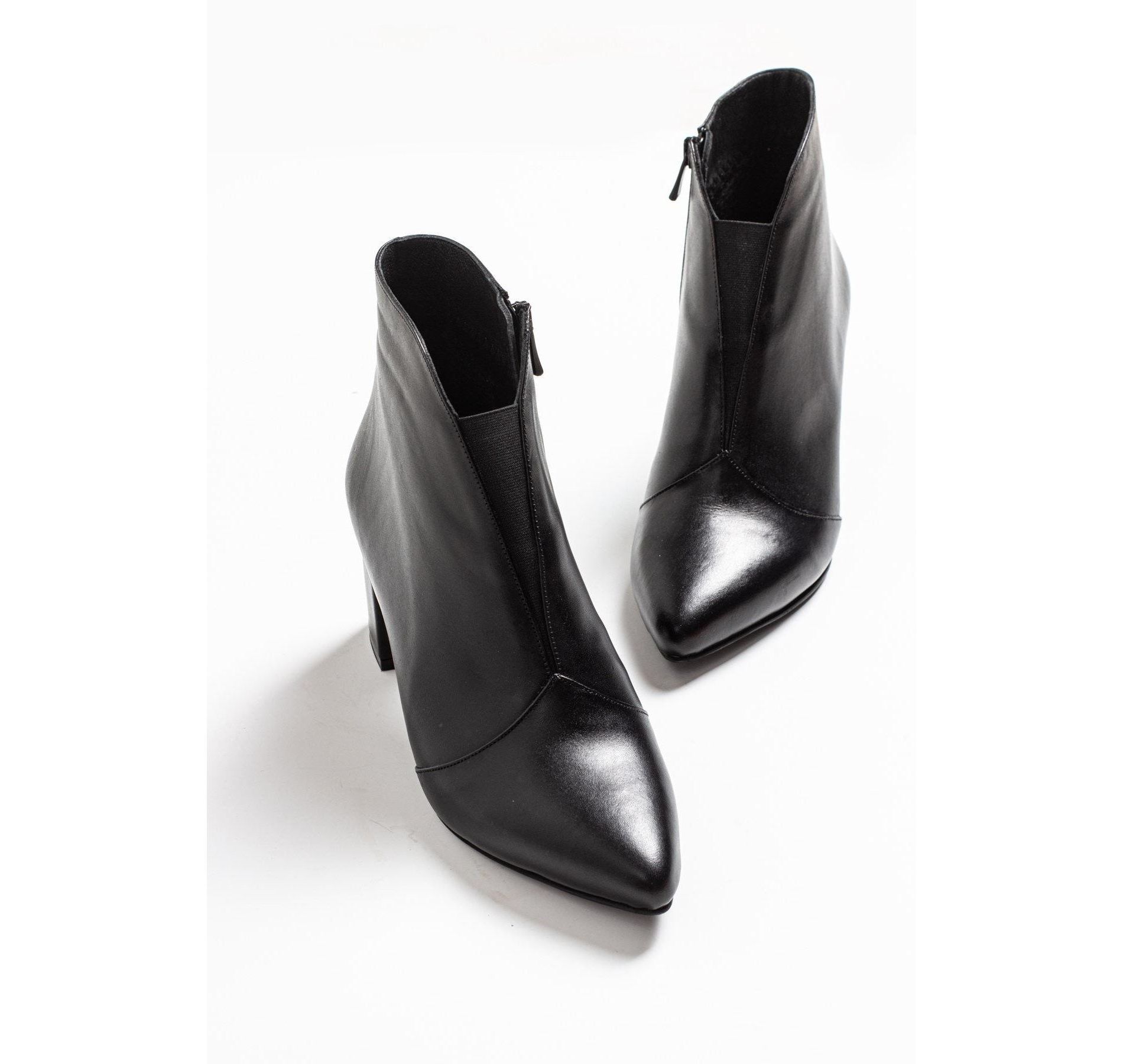Finda Black Leather Block‑Heel Boot (Women) | Forever & Always Shoes