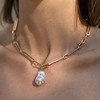 Adornia 14k Gold Plated Paper Clip Chain with Crystal-Decorated Pearl Drop Necklace - 2 of 3