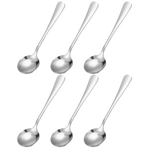 Unique Bargains Stainless Steel Dinner Tea Soup Round Spoons 6 Pcs Silver - 1 of 4