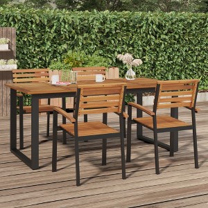vidaXL Garden Table Brown Solid Acacia wood, Powder-coated metal - 1 of 4