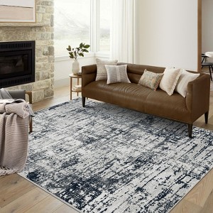 Modern Indoor Abstract Striped Area Rug Washable Low Pile Non Slip Carpet for Living Room Bedroom Soft Easy Care Foldable Floor Mat - 1 of 4