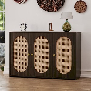 The Misty Moon Retro 3-Door Sideboard with Large Storage Space Artificial Rattan Doors and Metal Handles - 1 of 4