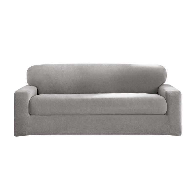 Sure Fit 2pc 96&#34; Wide Cedar Stretch Textured Sofa Slipcover Gray, 4 of 8