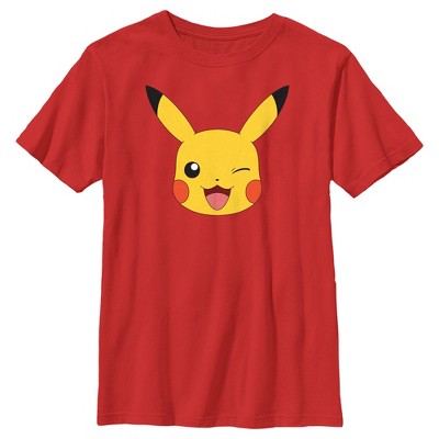 Boy's Pokemon Pikachu Wink Face  T-Shirt - Red - X Large