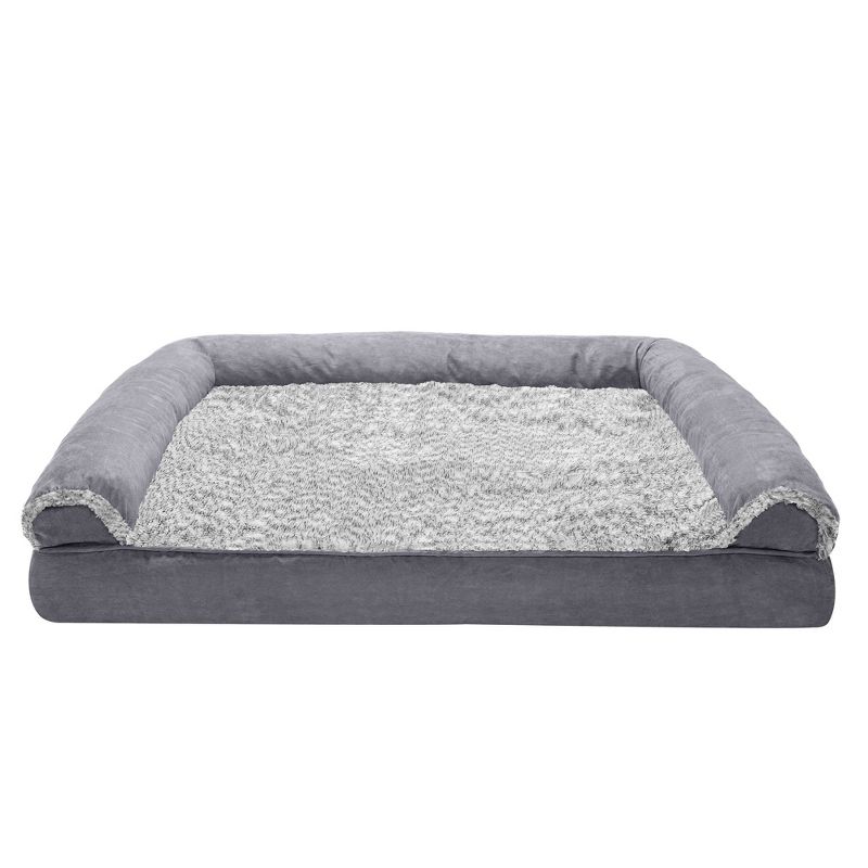 FurHaven Two-Tone Faux Fur & Suede Orthopedic Sofa Dog Bed, 2 of 4