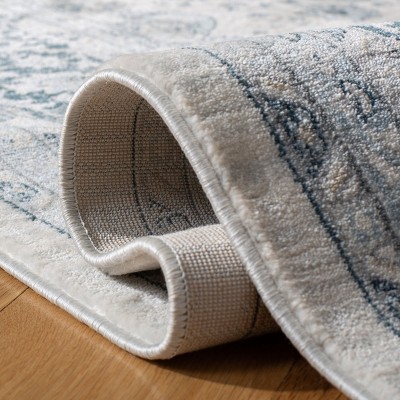 Isabella Cream and Dark Blue Synthetic Area Rug, 4' x 6'