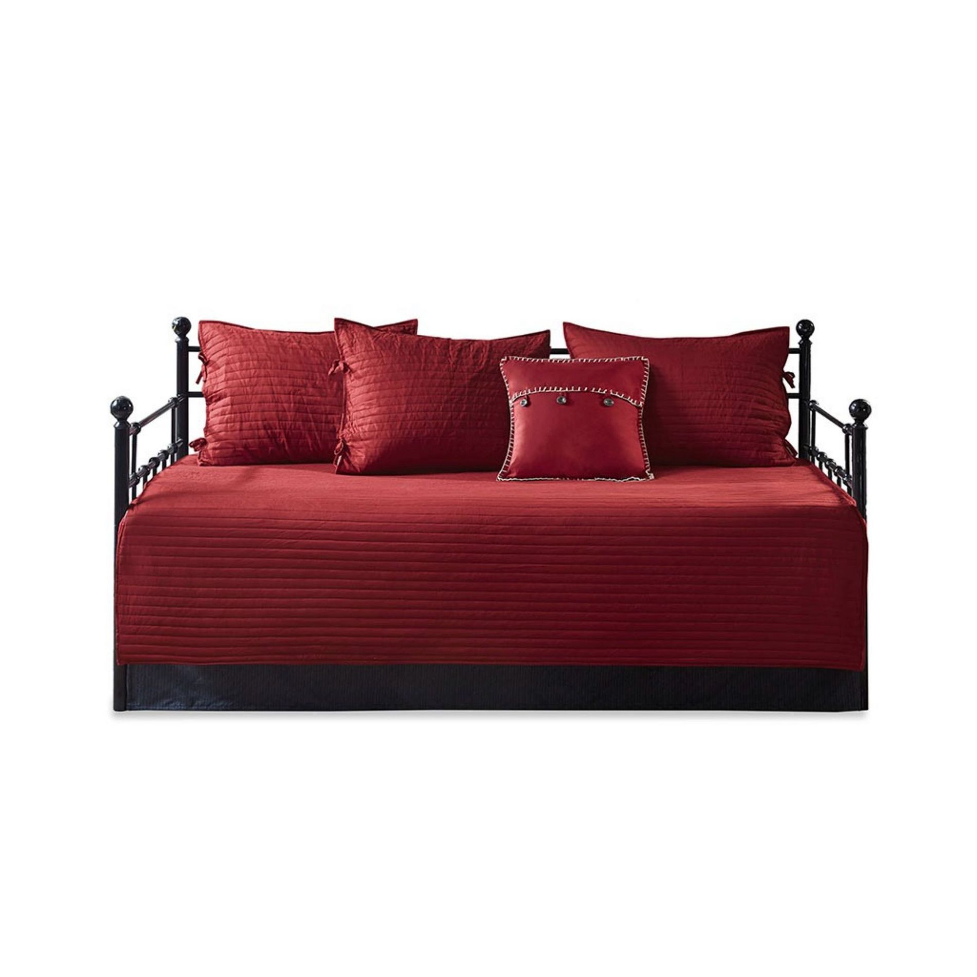 SEVOBAL Daybed Cover Set Quilted Cover Daybeds Pre-Washed Cotton Filled Coastal Bedding Scallop Edge Shams Bedskirt Pillow, Red, 39"*75"*0.25"
