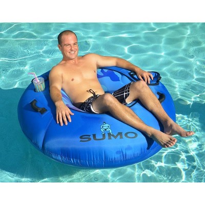Swimline 54" Inflatable 1-Person Camouflage Sumo-Sized Swimming Pool Sport Tube with Cup Holder - Blue